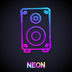 Glowing neon line Stereo speaker icon isolated on black background. Sound system speakers. Music icon. Musical column speaker bass equipment. Vector