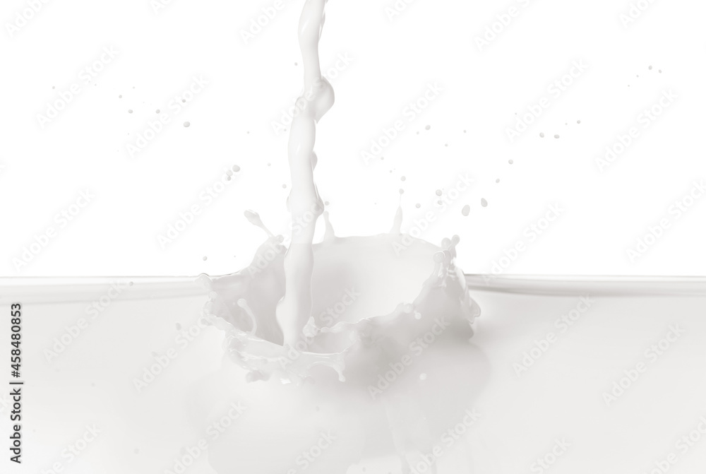 Wall mural pouring delicious milk on white background