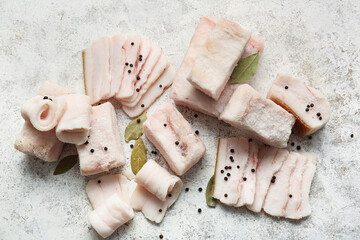 Salted lard on light background