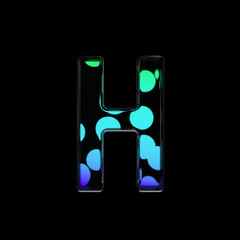 Colored blobs glass alphabet black background letter H