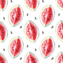 Watercolor pattern - Watermelon on white background