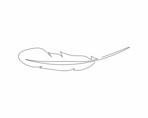 Continuous one line drawing of natural bird feather in silhouette on a white background. Linear stylized.Minimalist.