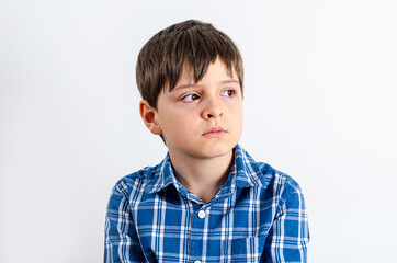 Kid looking right on white background