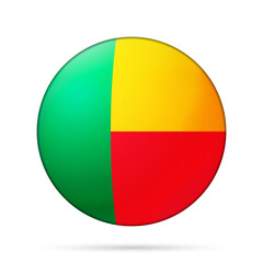 Glass light ball with flag of Benin. Round sphere, template icon. National symbol. Glossy realistic ball, 3D abstract vector illustration highlighted on a white background. Big bubble