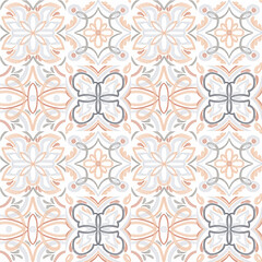 Hand-painted style tiles with ornament. Seamless pattern for kitchen wall or bathroom flooring ceramic.
