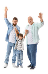 Fototapeta premium Happy man, his little son and father on white background