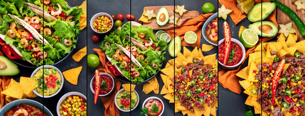 Collage of Hispanic mexican food on dark background