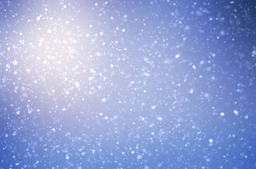 Fluffy snowflakes blue blur plain background. Winter sky textured illustration.