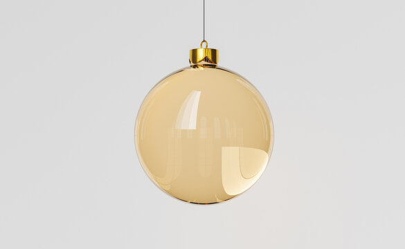 Golden glass Christmas ball hanging from a string. 3d rendering