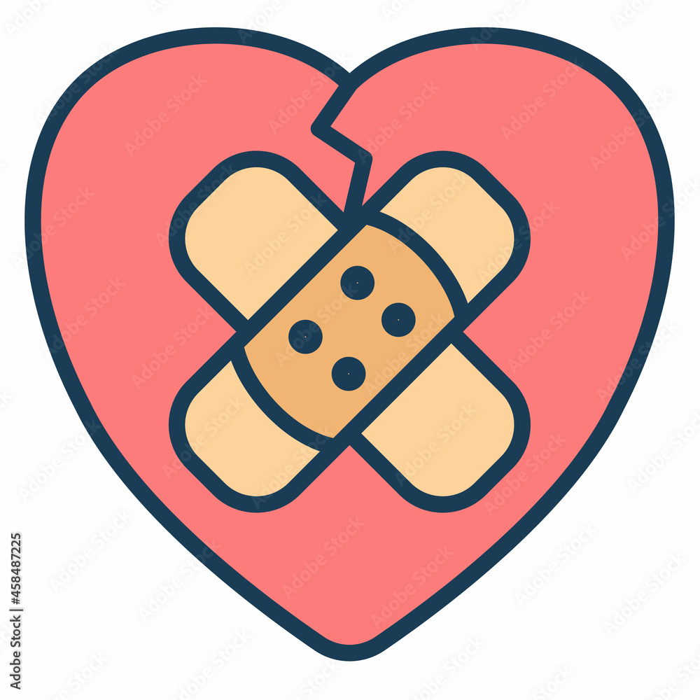 Poster healing heart with patch single isolated icon with filled line style