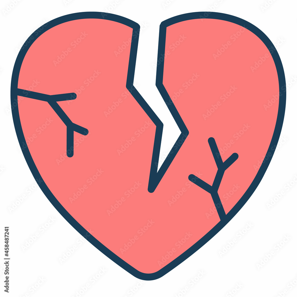 Poster broken heart or break relationship single isolated icon with filled line style