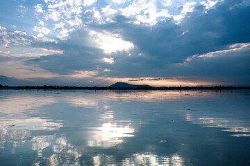 Scenic view of a beautiful Dal Lake at the sunset in Srinagar, J&k, India