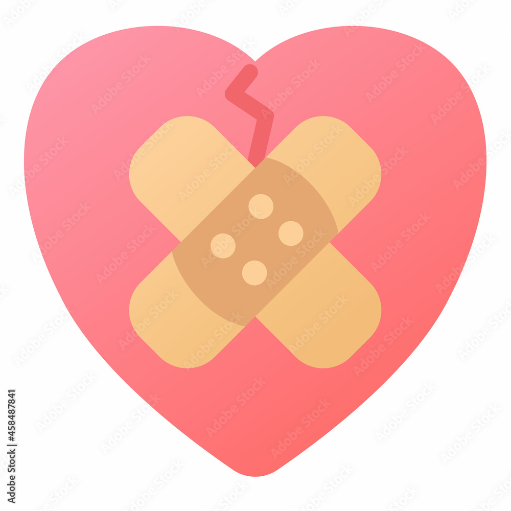 Poster healing heart with patch single isolated icon with smooth style