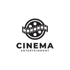 Cinema Film Icon. Film reel stripes, filmstrip roll tapes. Movie cinema video studio production logo design template element