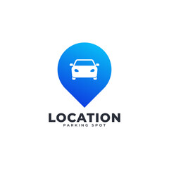 Rental Car Logo Vector. Map Pin Location Combined with Car Icon Vector Illustration