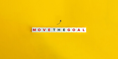 Fototapeta na wymiar Move the Goal banner. Block letters on bright orange background. Minimal aesthetics.