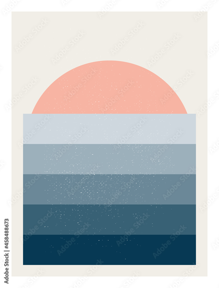 Poster abstract sunrise or sunset wall art poster. modern artwork in scandinavian nordic style . inspired b