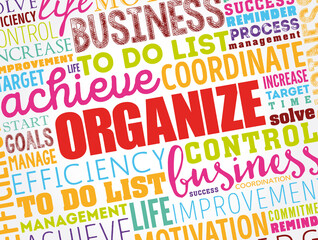 ORGANIZE word cloud collage, business concept background