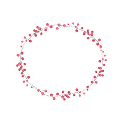 Christmas floral frame of winter berries, watercolor wreath isolated on white background for your text, invitation or greeting cards, border, banner or poster.