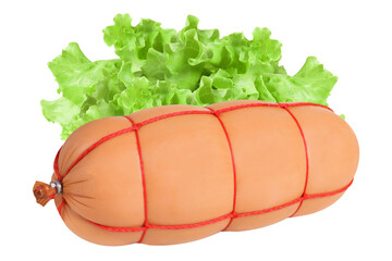 Sausage and ham on an isolated white background.