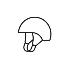 Isolated black line icon of snowboarding helmet on white background. Outline ski casque. Logo flat design. Winter mountain sport equipment.