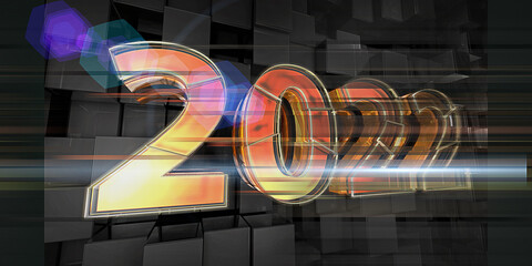 2022. New Year  geometric  number year design on dark background. Concept holidey with spot effect. Abstract holiday banner.
