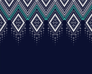 Geometric ethnic texture embroidery design with Dark Blue background design, skirt,wallpaper,clothing,wrapping,Batik,fabric,sheet, blue triangle shapes Vector, illustration design.eps
