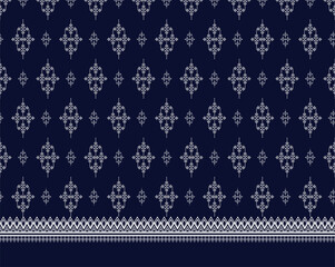 Geometric ethnic texture embroidery design with Dark Blue background design, skirt,wallpaper,clothing,wrapping,Batik,fabric,sheet, white triangle shapes Vector, illustration Style.eps
