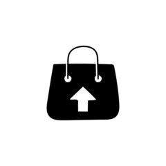 Purse shopping icon, Shopping bag with up arrow symbol icon in solid black flat shape glyph icon, isolated on white background 