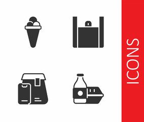 Set Online ordering food, Ice cream waffle, and icon. Vector