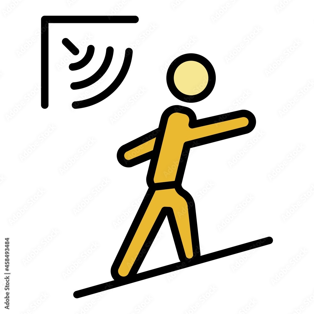 Poster man motion sensor icon. outline man motion sensor vector icon color flat isolated