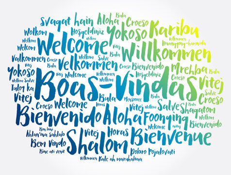 Boas-Vindas (Welcome in Brazilian Portuguese) word cloud in different languages