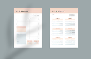 Vector template for healthy habits planner. Healthy habits tracker with exercise and meals schedule, calories and workout time tracker. Vector design, shadow overlay included