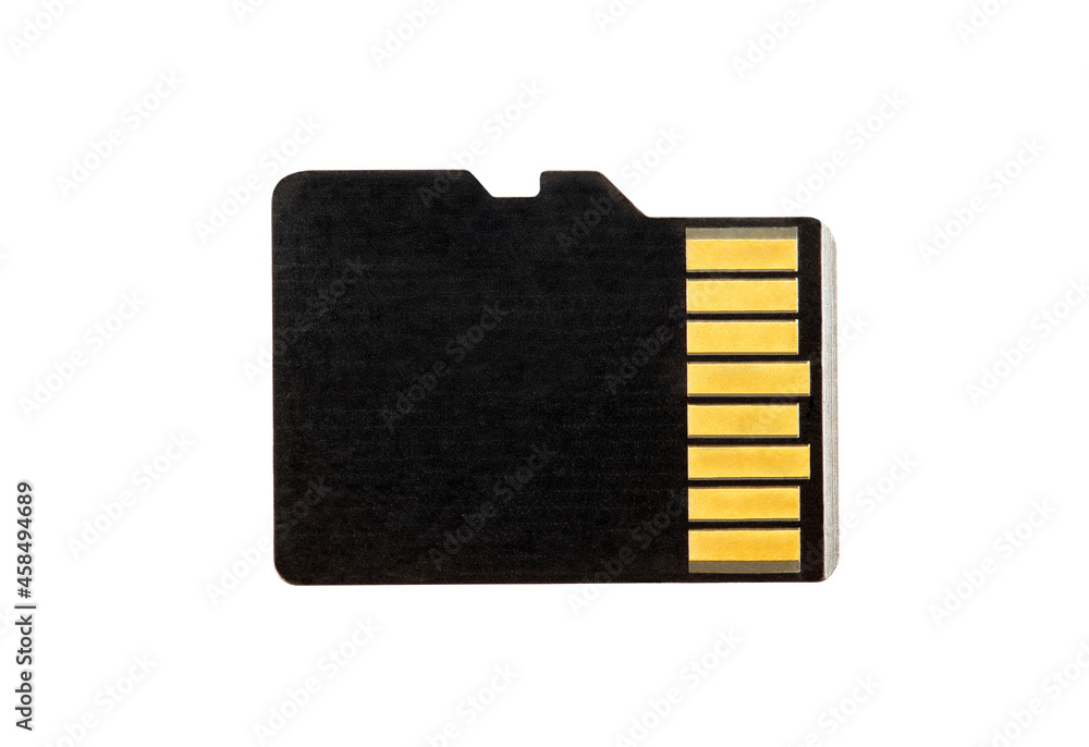 Fototapete microsd memory card, close-up macro view, isolated on white background with clipping path