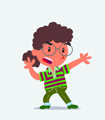 cartoon character of little girl on jeans arguing angry.