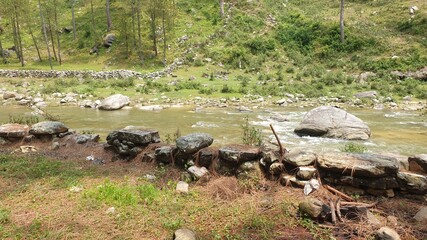 lake, river, trees, forest, woods, Greenery, ponds, Mountains