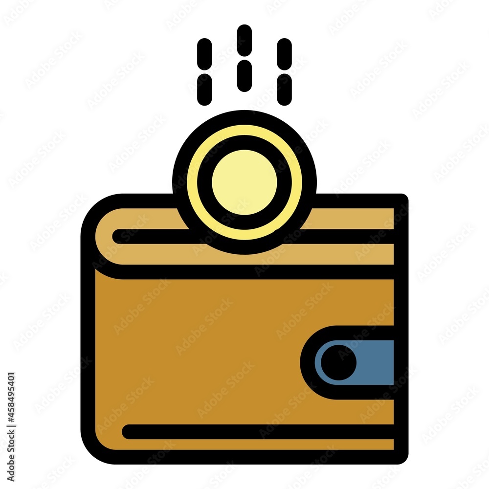 Poster wallet coin icon. outline wallet coin vector icon color flat isolated