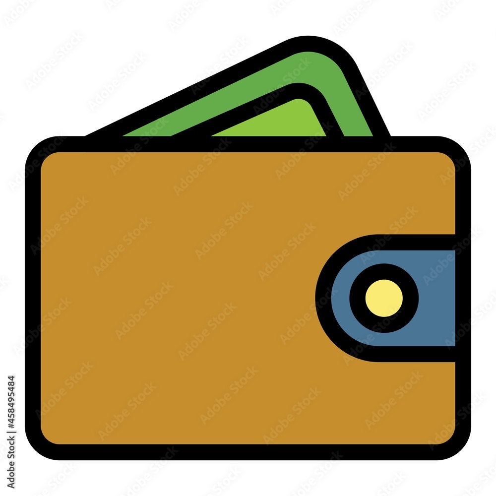 Poster wallet with card icon. outline wallet with card vector icon color flat isolated