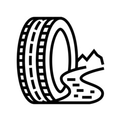 Fototapeta na wymiar mud terrain tires line icon vector. mud terrain tires sign. isolated contour symbol black illustration