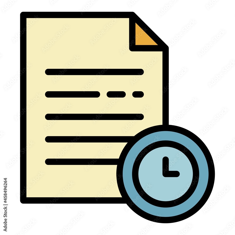 Poster clock and document icon. outline clock and document vector icon color flat isolated