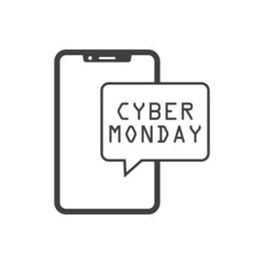 Logotipo con texto Cyber Monday en burbuja de habla en smartphone en color gris