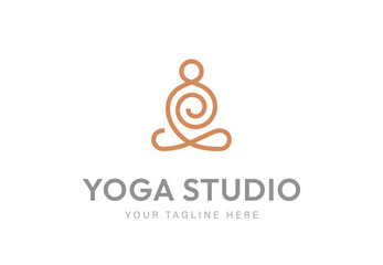 Abstract monoline yoga human linear logo. Meditation line icon.