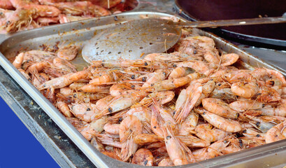 sale of boiled crayfish, shallow depth of field