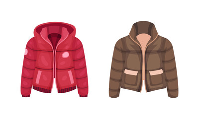 Fashionable women outerwear set. Stylish winter, spring or autumn clothing vector illustration