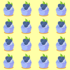 Colorful seamless pattern with sweet delicious cupcakes. Vector illustration