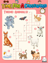 Crossword puzzle game template about animals
