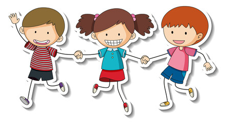 Sticker template with group of children cartoon character isolated