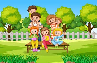 Obraz na płótnie Canvas Happy family in the park scene