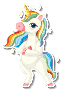Cute unicorn stickers with a rainbow unicorn cartoon character
