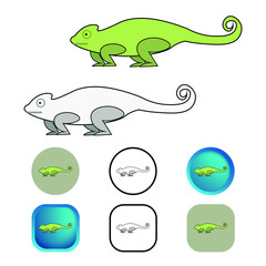 Flat Chameleon Reptile Icon Collection
